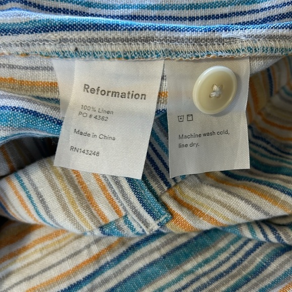 Reformation Tahiti Linen Ankle Crop Mid Rise Stripe Print Pattern Pants Sz 6 - Picture 10 of 13
